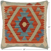 handmade Traditional Pillow Rust Blue Hand-Woven SQUARE 100% WOOL  Hand woven turkish pillow  PILLOW